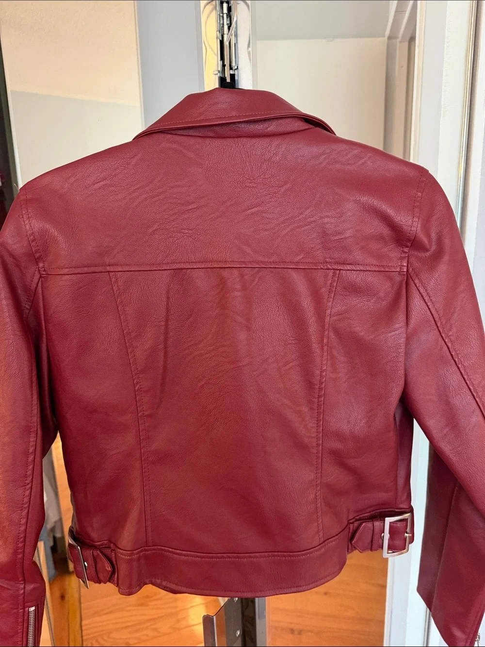 Women’s Red Faux Leather Moto Jacket
